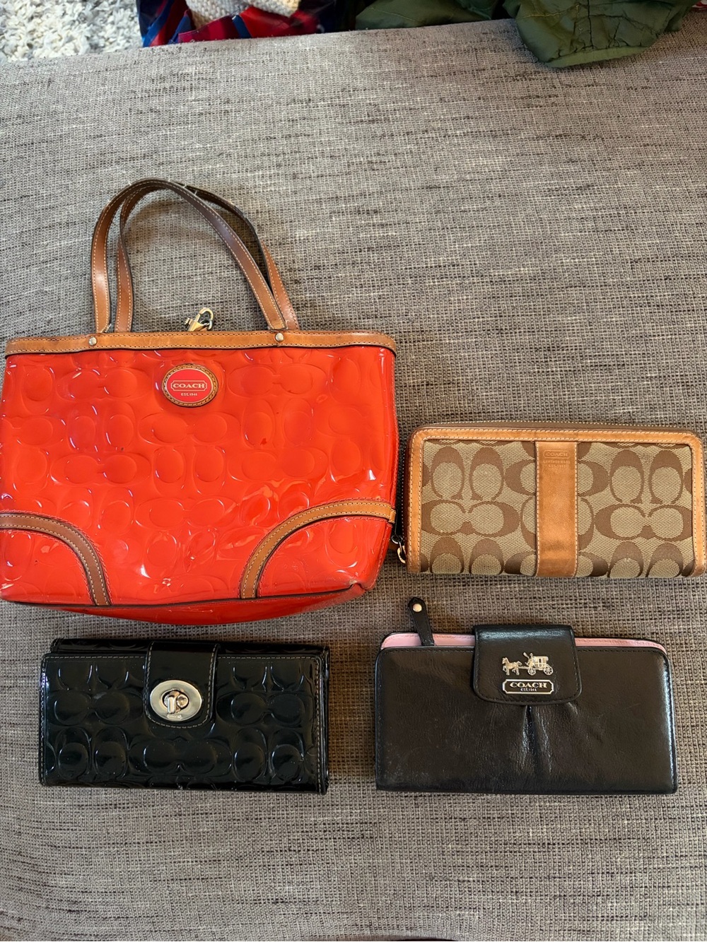 Coach Red Patent Leather Tote with Brown Trim